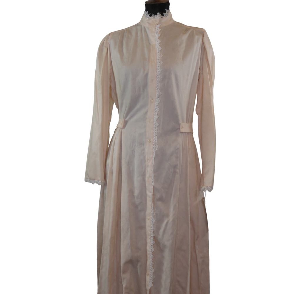 NWT Vintage Eileen West Queen Anne Lace Pink Embroidered House Coat Robe Gown L